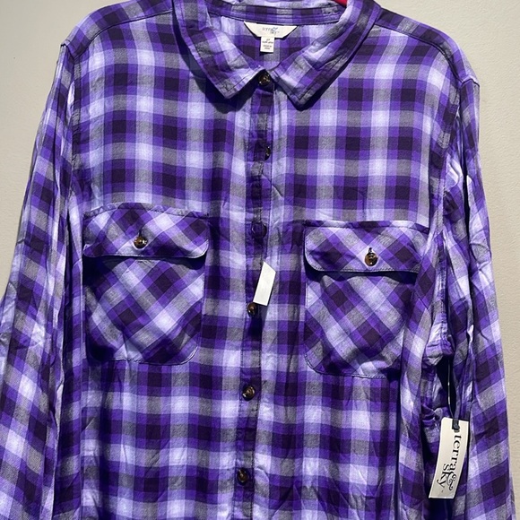 NWT Terra & Sky 3x Button Down Long Sleeve Purple Plaid Shirt - Picture 4 of 7